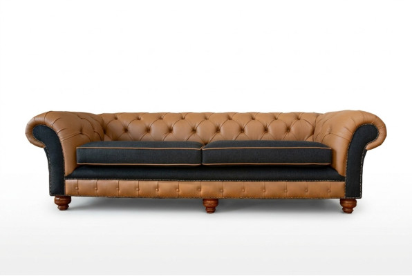 Stilvolles 4 Sitzer Wohnzimmer Sofa Polster Couch Big Couchen Chesterfield Leder Textil Neu