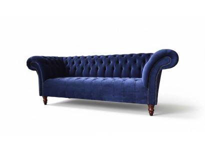 Chesterfield Design Luxus Polster Sofa Couch 3 Sitz Blau Textil Neu