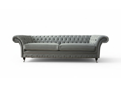Sofa 4 Sitzer Couch Chesterfield Polster Sitz Textil Grau Wohnzimmer