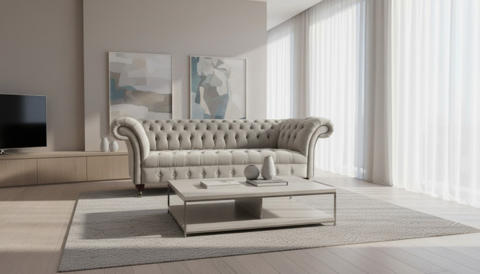 Chesterfield Sofa 3 Sitz Polster Couchen Sofas Couch Dreisitzer Grau Neu
