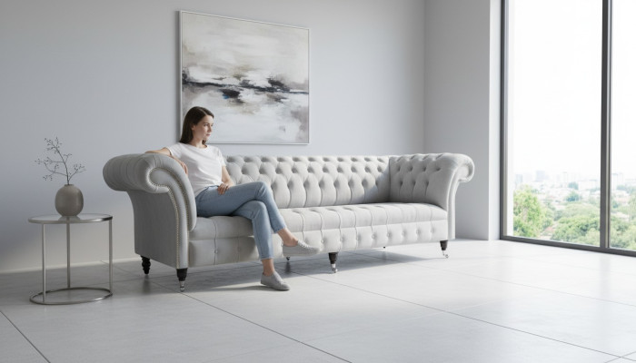 Chesterfield Sofa 4 Sitzer Designer Couchen Couch Stoff Polster Textil