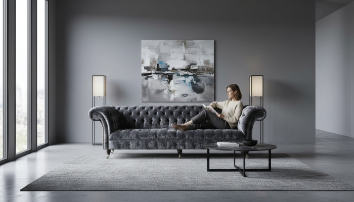Viersitzer Sofa 4 Sitzer Sofas Textil Modern Design Stoff Polyester Grau