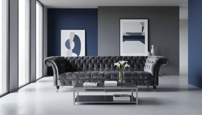 Viersitzer Sofa 4 Sitzer Sofas Textil Modern Design Stoff Polyester Grau