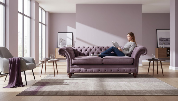 Chesterfield Lila Sofa 3 Sitzer Wohnzimmer Stoff Couch Polster Sofas