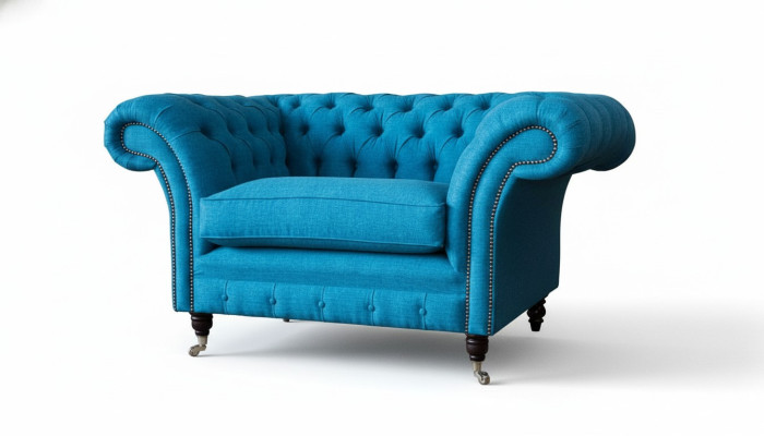 Blauer Chesterfield Sessel Polster Sofa Couchen 1,5 Sitzer Einsitzer Textil