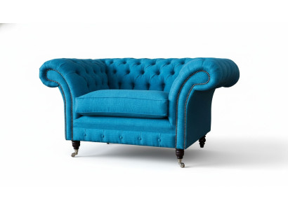 Blauer Chesterfield Sessel Polster Sofa Couchen 1,5 Sitzer Einsitzer Textil