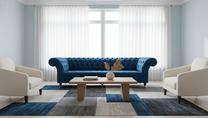 Design Sofa Chesterfield Polster Modern Textil Stoff 4 Sitzer Schlaf