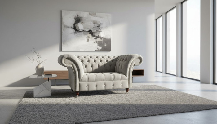 Graue Chesterfield Ohrensessel Grau Sessel Couch Stoffsofa Wohnzimmer
