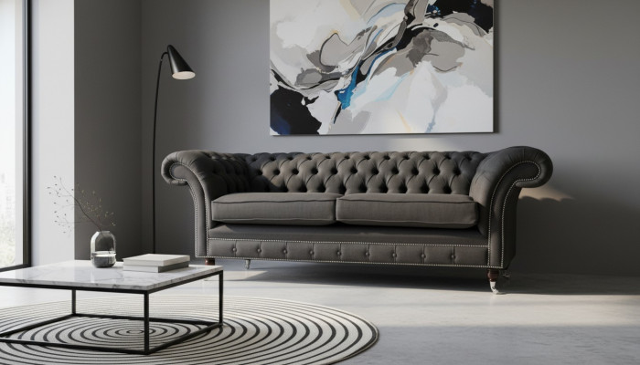 Wohnzimmer Sofa Chesterfield Couch Dreisitzer Design Schwarz Möbel Neu