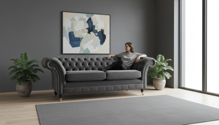 Sofa 3 Sitzer Luxus Textil Chesterfield Couch Sofas Polster Design Möbel