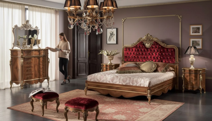 Schlafzimmer Möbel 5tlg. Set Bett 2x Nachttisch Kommode Klassisch Holz