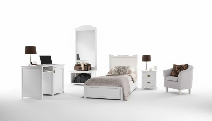 Schlafzimmer Bett Nachttisch Schreibtisch Standspiegel Gruppe Set 4tlg.