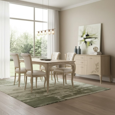 Esszimmer Set 6tlg. Esstisch 4x Stühle Sideboard Gruppe Garnitur Beige