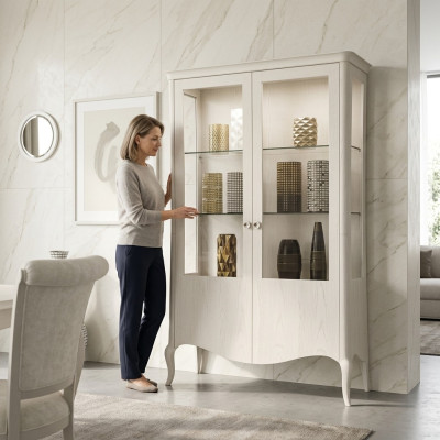 Vitrine Luxus Schrank Weiß Holz Schränke Wohnzimmer Glasschrank Neu