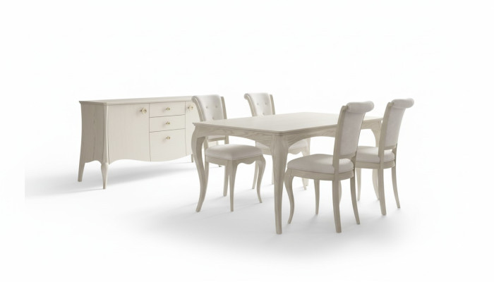 Esszimmer Set Weiß Esstisch 4x Stühle Sideboard Elegantes Design Neu 6tlg.