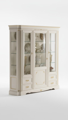 Klassische Vitrine Luxus Weiß Schrank Holz Italienische Stil Möbel Glas