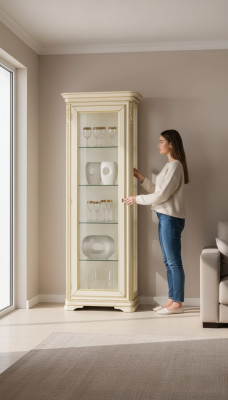 Vitrinen Wohnzimmer Beige Schränke Anrichte Vitrine Schrank Klassische