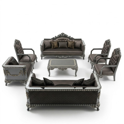 Luxus Wohnzimmer Sofagarnitur Möbel 3+3+1+1 2x Sofa 2x Sessel Braun Neu