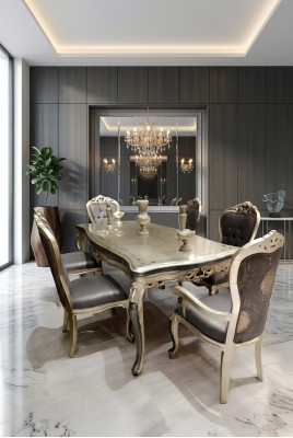 Designer Esszimmer Möbel Esstisch aus Holz Tisch Gold Platz für 6 Personen