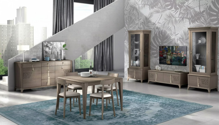 Esszimmer Set Esstisch 4x Stühle Sideboard TV Staender 9 tlg Luxuriöse