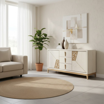 Beiges Sideboard Luxus Highboard Designer Wohnzimmer Holz Möbel Neu