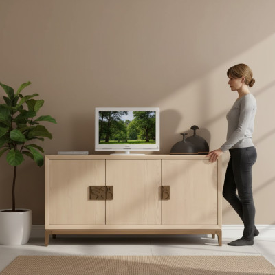 Beiges Wohnzimmer Sideboard Luxus Designer Möbel Holz Luxus Kommode Neu