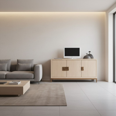 Beiges Wohnzimmer Sideboard Luxus Designer Möbel Holz Luxus Kommode Neu