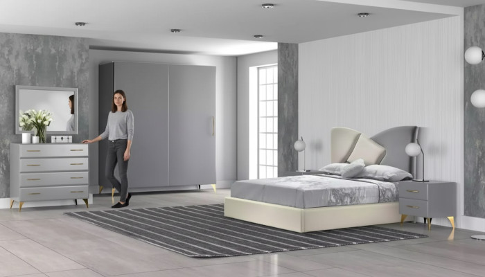 Bett Nachttisch Kleiderschrank Kommode 6 tlg.Design Schlafzimmer  Set