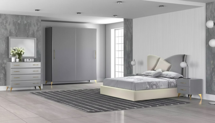 Bett Nachttisch Kleiderschrank Kommode 6 tlg.Design Schlafzimmer  Set