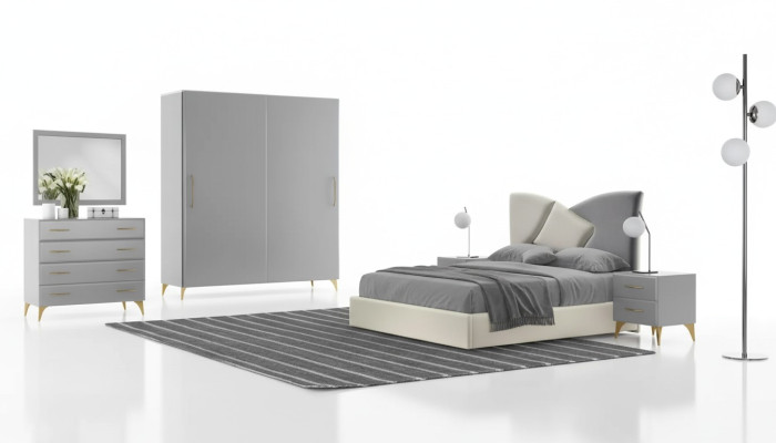 Bett Nachttisch Kleiderschrank Kommode 6 tlg.Design Schlafzimmer  Set
