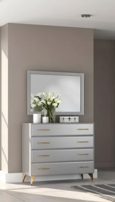 Kommode Spiegel Schlafzimmer Holz modernes Design Luxus neu grau