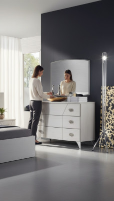 Schlafzimmer Set Kommode Spiegel Luxus Komplettes weiß Sideboard 2tlg