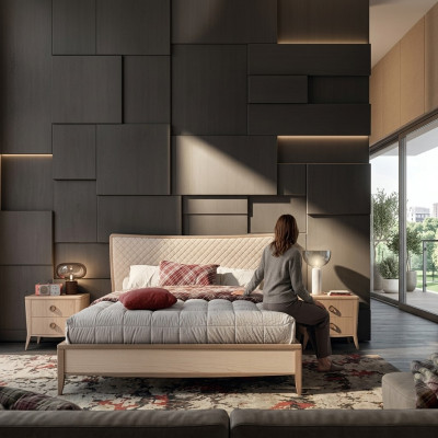 Schlafzimmer Set Bett 2x Nachttische Design Luxus neu 3tlg Modern Holz