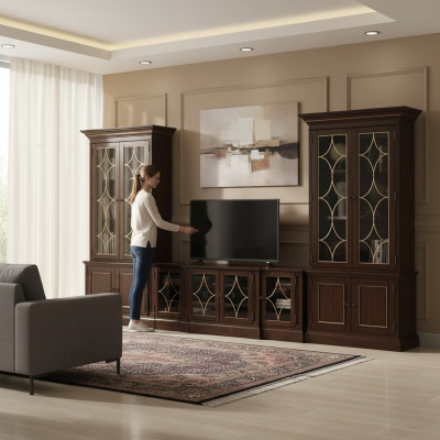 TV-Ständer 2x Vitrine Moderne Wohnwand Wohnzimmer Set Modern 3tlg