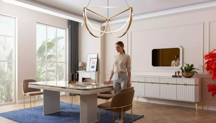 Esszimmer Set Tisch 6x Stühle Sideboard Spiegel 9tlg Gruppe Garnitur