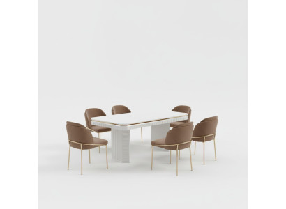 Esszimmer Esstisch 6x Stuhl beige Garnitur Set 7tlg Luxus Holz Möbel