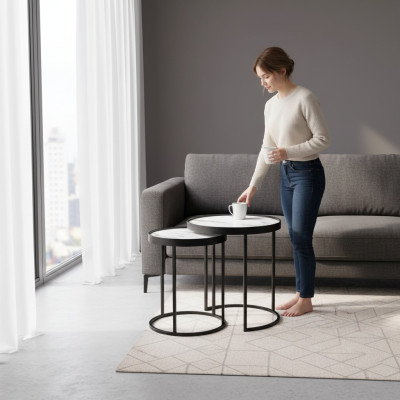 Beistelltische 2x Wohnzimmer Couchtisch Kaffetisch Satztisch Edelstahl