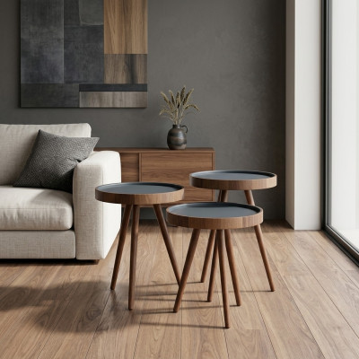 Beistelltisch 3x Set braun Wohnzimmertisch Rund Satztisch Modern Luxus
