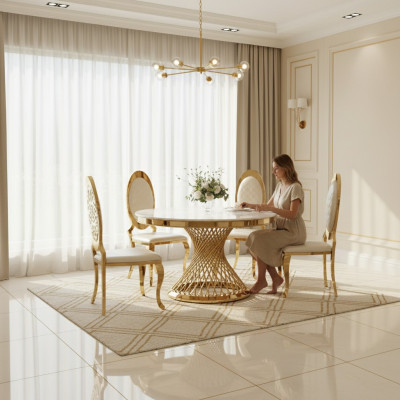 Designer Goldener Rundtisch Edelstahl Tische Stilvolle Esszimmer Möbel
