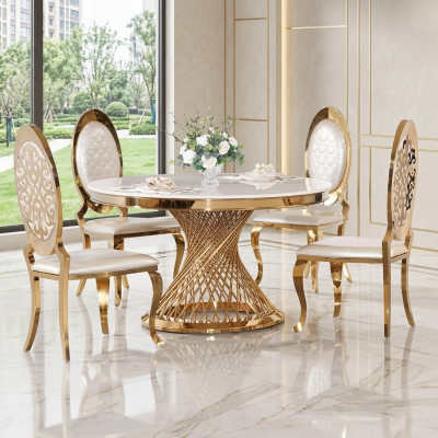 Designer Goldener Rundtisch Edelstahl Tische Stilvolle Esszimmer Möbel