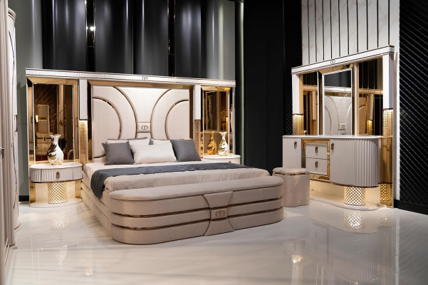 Schlafzimmer Set Komplettes Bett 2x Nachttische Kleiderschrank Neu 7tlg