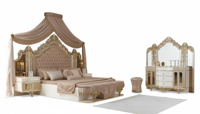 Schlafzimmer Set Bett 2x Nachttische Schminktisch mit-Spiegel Luxus neu