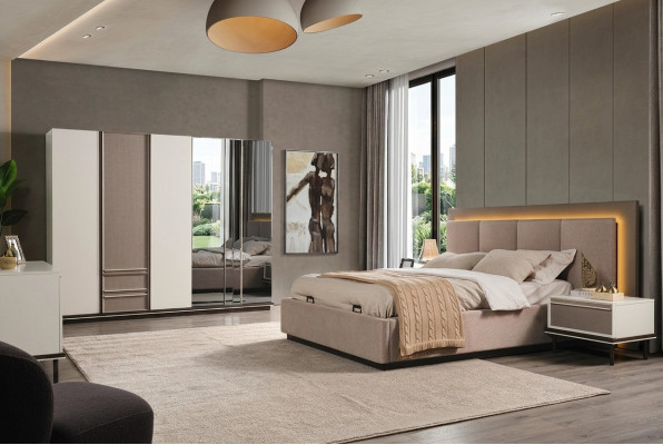 Schlafzimmer Set Bett 2x Nachttische Kleiderschrank Luxus neu 4tlg