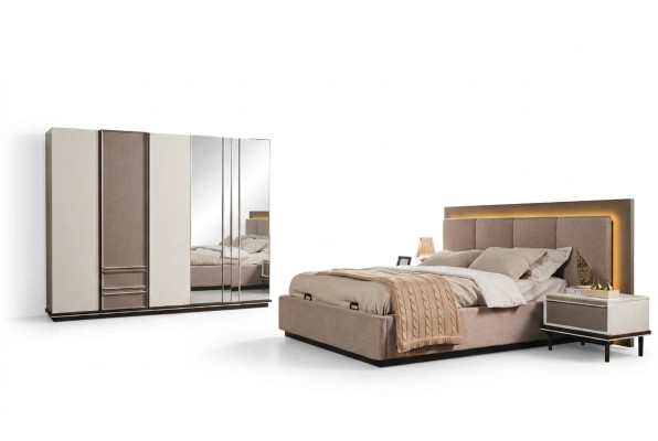 Schlafzimmer Set Bett 2x Nachttische Kleiderschrank Luxus neu 4tlg