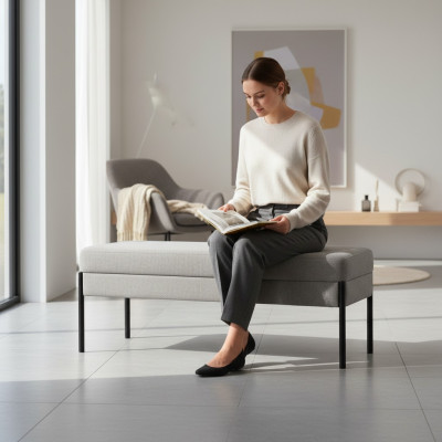 Graue Schlafzimmer Sitzbank Designer Holzgestell Textil Polsterbank