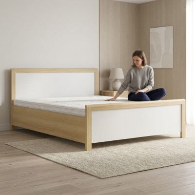 Schlafzimmer Holzbett Weißes Doppelbett Designer Helles Holzgestell Neu