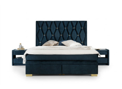 Blaue Schlafzimmer Textil Garnitur Edle Nachttische Edelstahlbett 3tlg