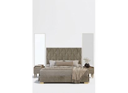 Graues Schlafzimmer Doppelbett Designer Nachttische Luxus 3tlg Garnitur