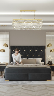 Designer Graue Schlafzimmer Garnitur Edelstahl Doppelbett Nachttische