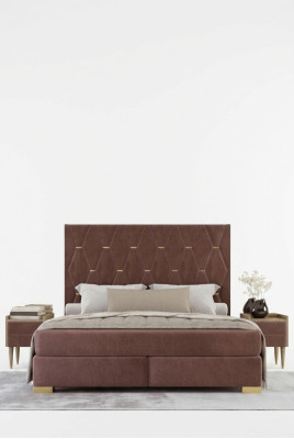 Großes Braunes Edelstahlbett Designer Doppelbetten Textilbetten 3tlg Set